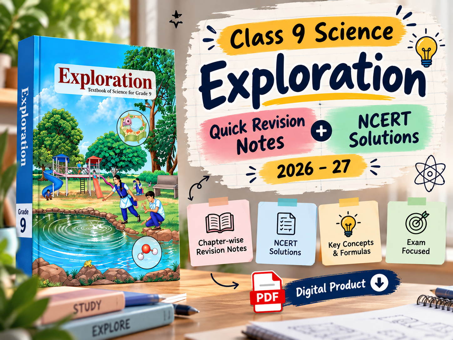 Class 9 Science Exploration Quick Revision Notes & NCERT Solutions 2026–27 PDF | Chapter-wise Science Notes & Solutions | Digital Study Material