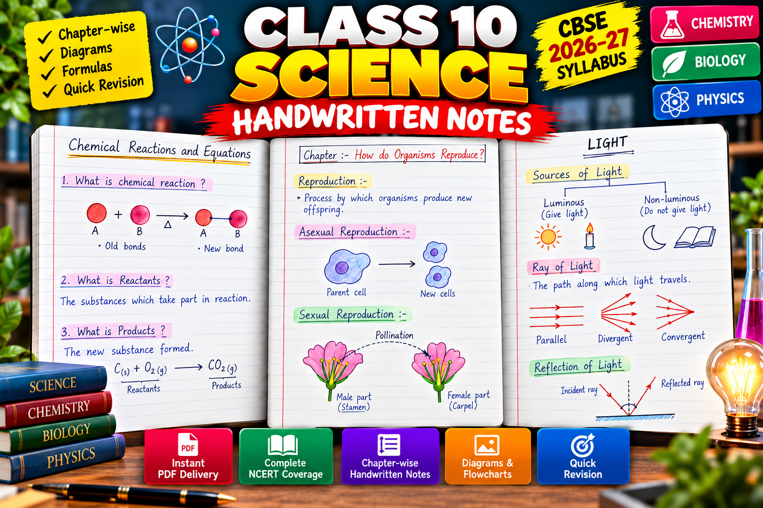 Class 10 Science Handwritten Notes PDF | Complete NCERT Science Notes | CBSE Exam Preparation 2026–27