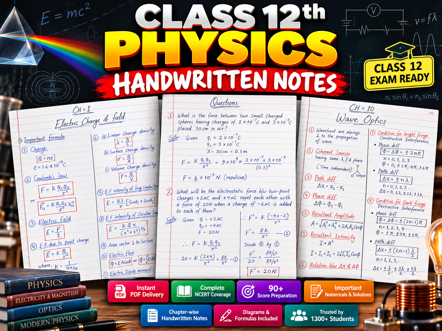 Class 12 Physics Handwritten Notes PDF | Complete NCERT Biology Notes | CBSE Board Exam Preparation 2026–27