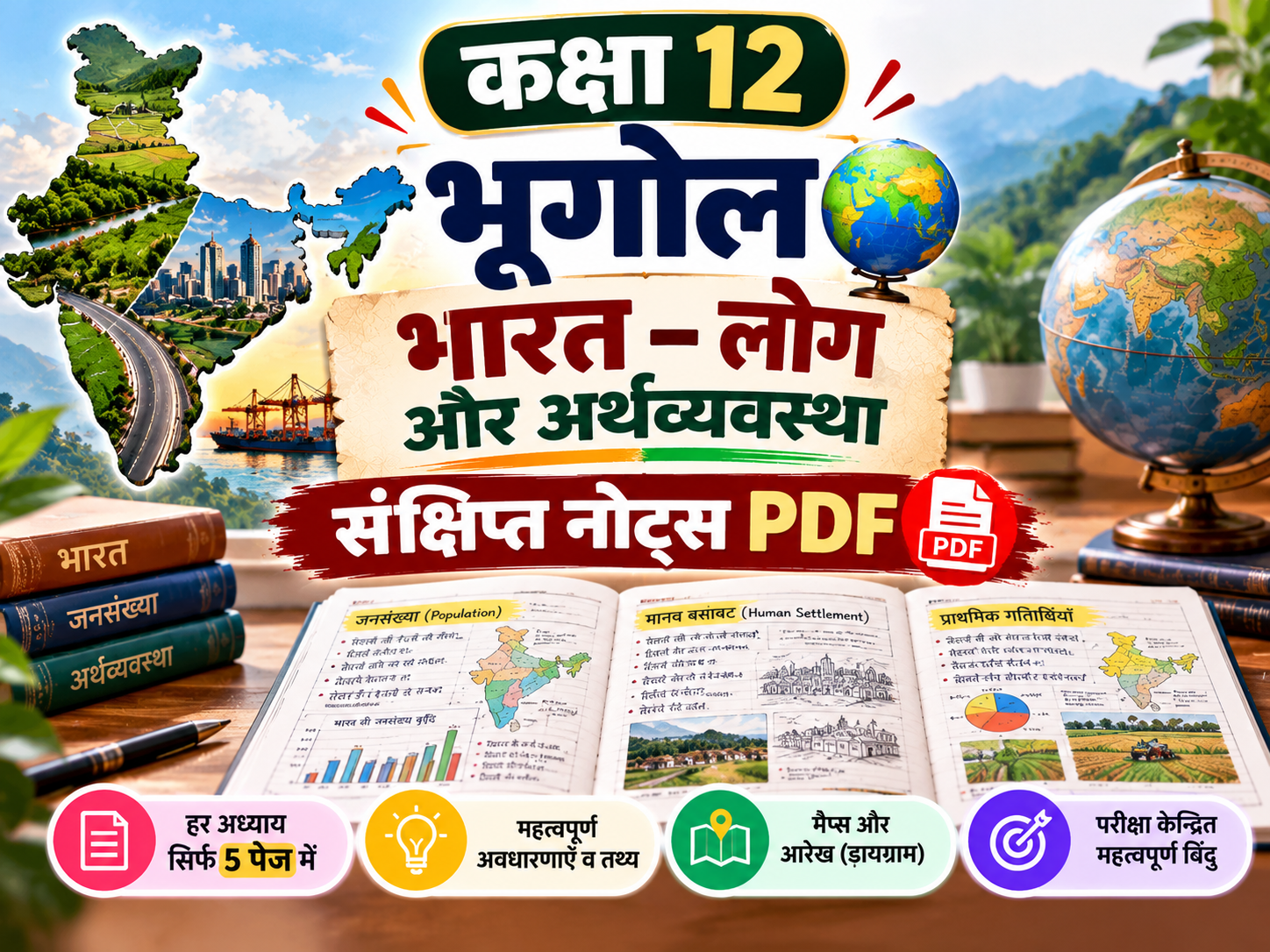 कक्षा 12 भूगोल भारत: लोग और अर्थव्यवस्था संक्षिप्त नोट्स PDF | 5 पृष्ठ प्रति अध्याय