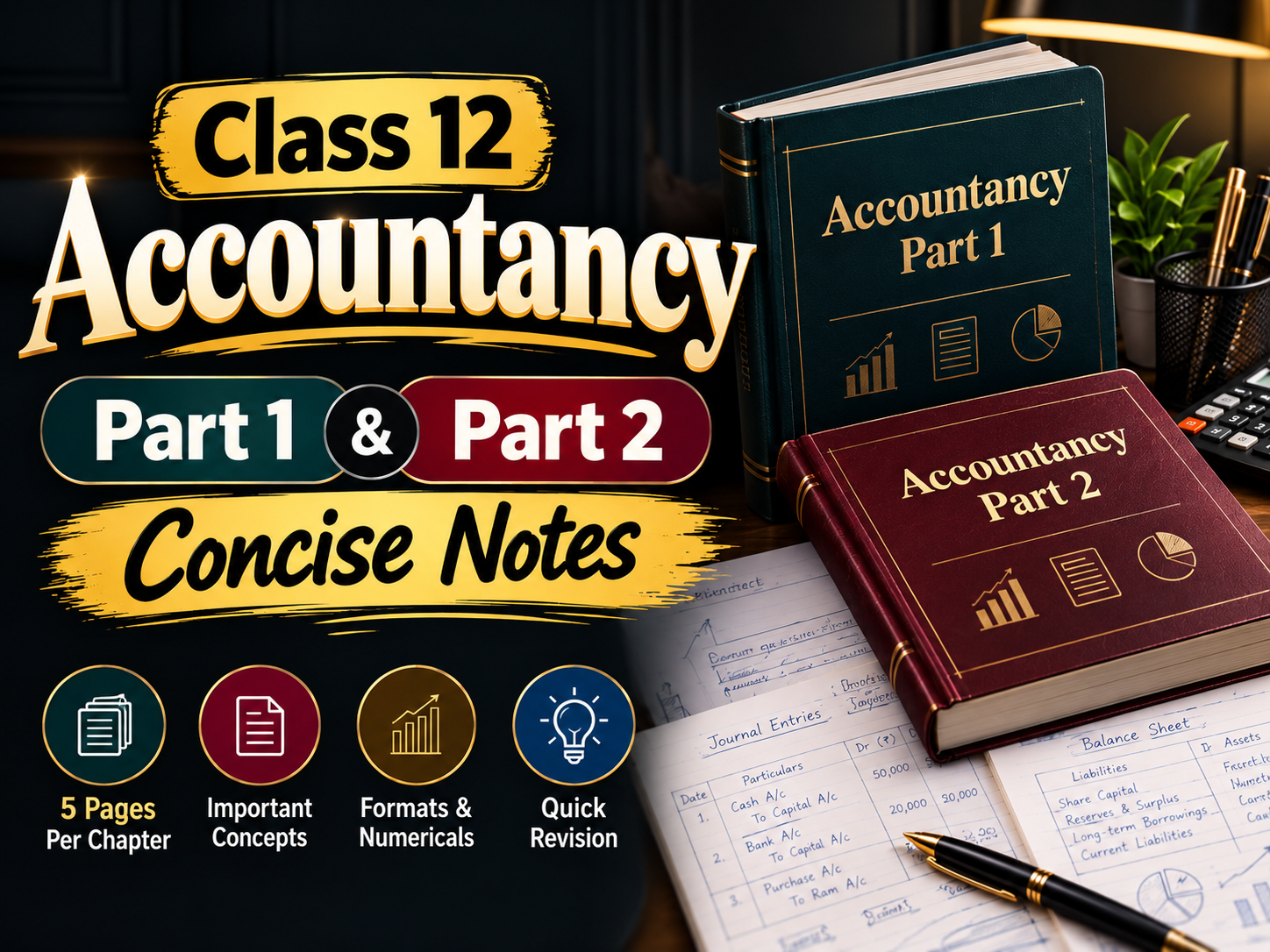 Class 12 Accountancy Part 1 & Part 2 Concise Notes PDF | CBSE Accountancy Chapter-Wise Study Notes
