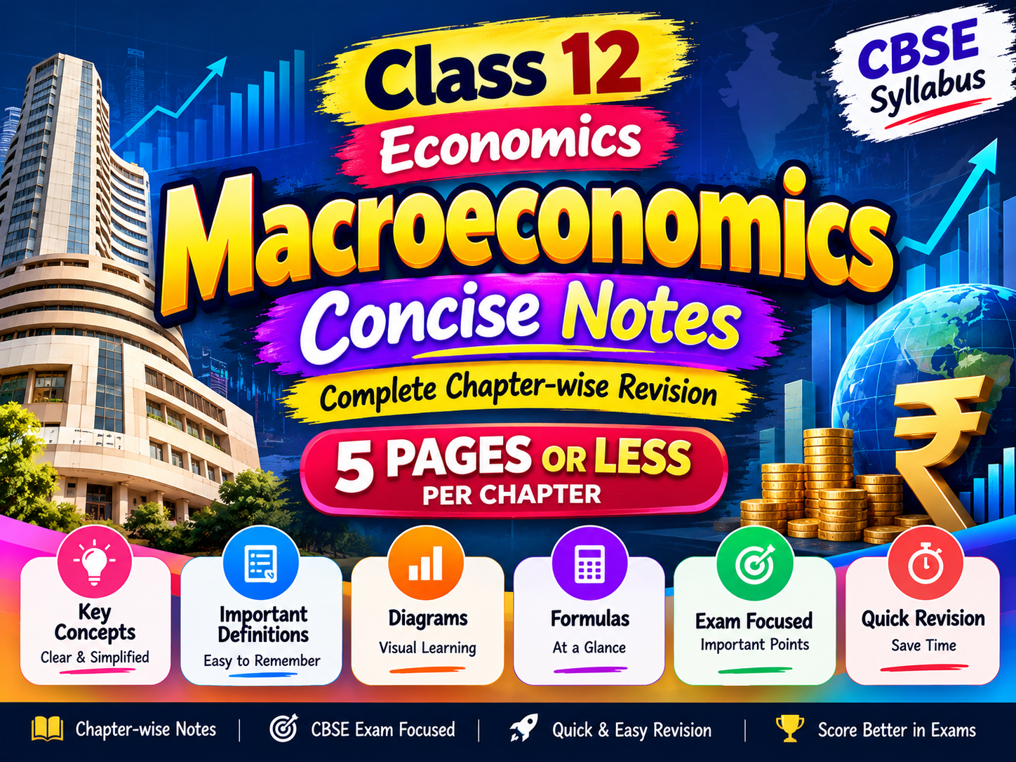 Class 12 Macroeconomics Concise Notes PDF | CBSE Class 12 Economics Short Notes | 5 Pages Per Chapter