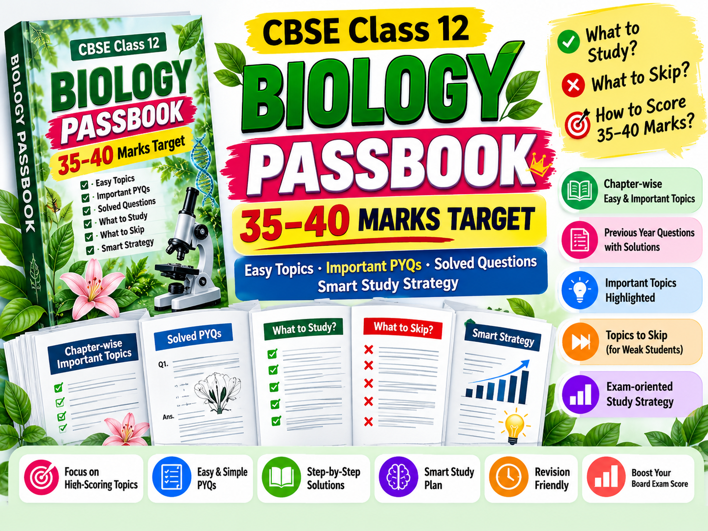 CBSE Class 12 Biology Passbook | Score 35–40 Marks with Easy PYQs & Important Topics