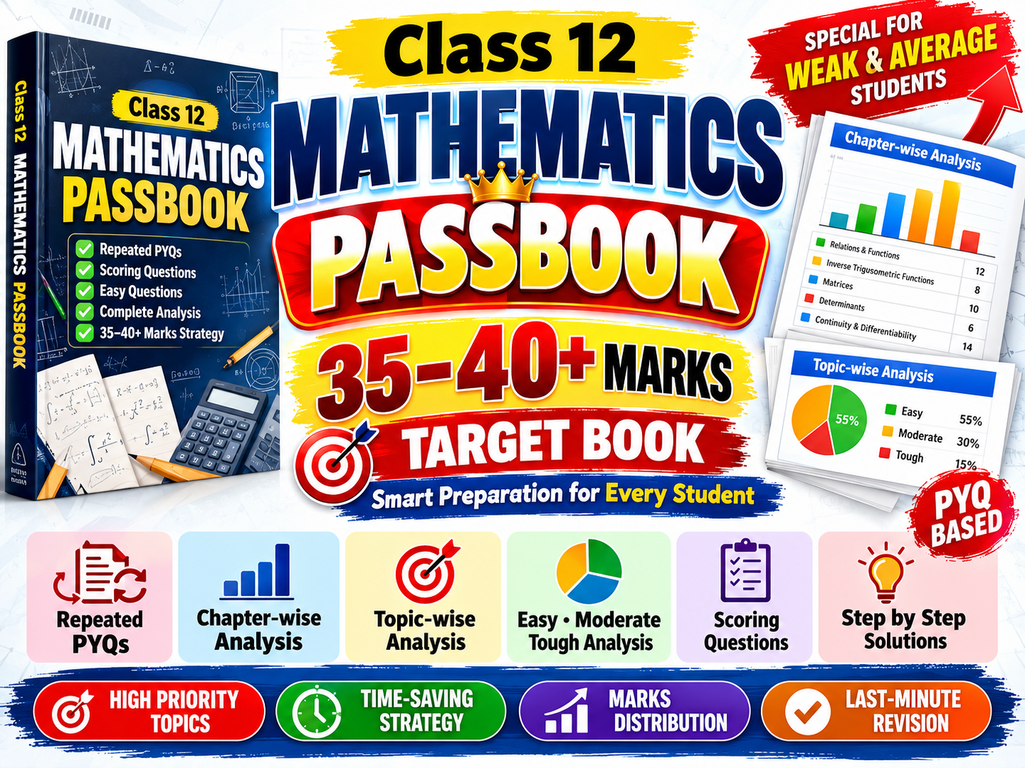 Class 12 Mathematics Passbook 2027 | 35–40+ Marks Target Book | Repeated PYQs + Chapter-wise & Topic-wise Analysis