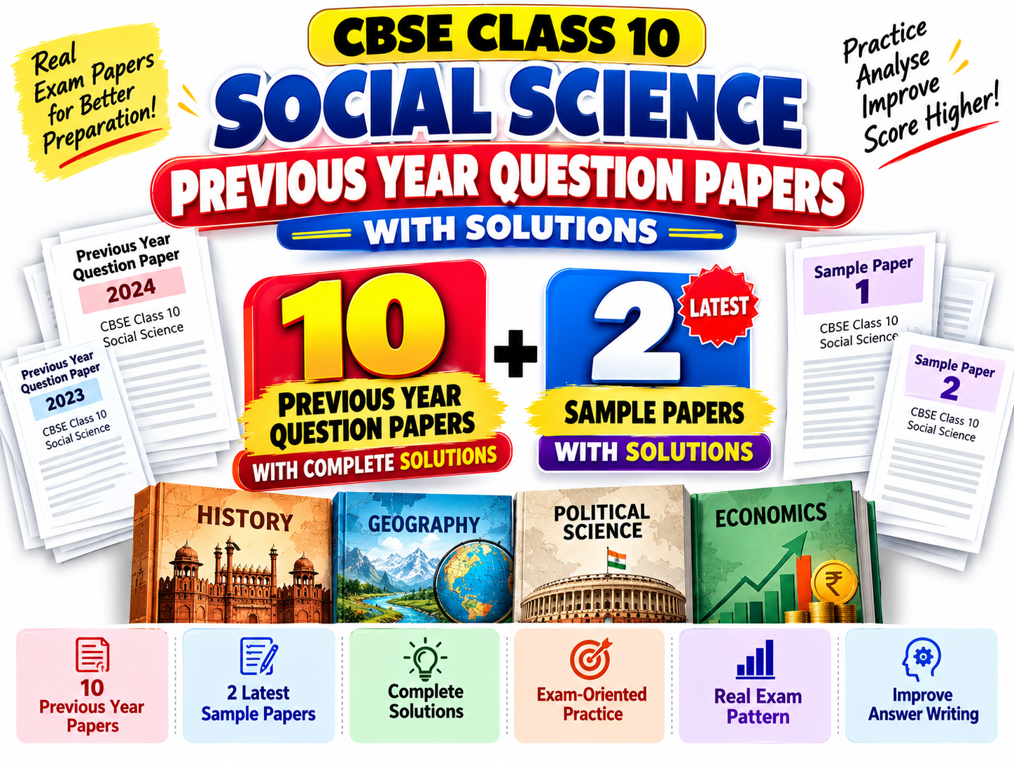 CBSE Class 10 Social Science Previous Year Question Papers with Solutions | 10 PYQs + 2 Latest Sample Papers with Solutions