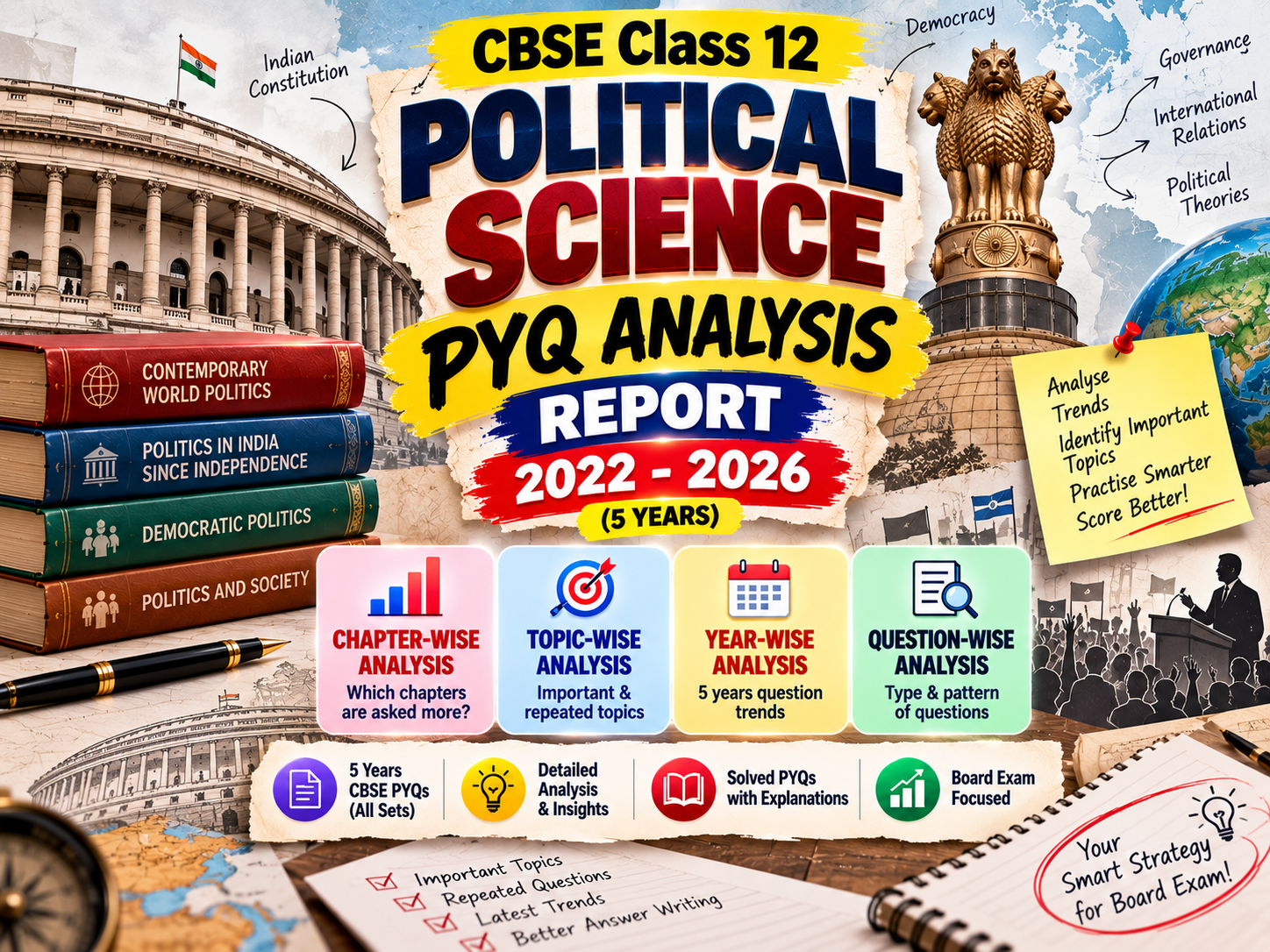 CBSE Class 12 Political Science PYQ Analysis Report | 5 Years Chapter-wise, Topic-wise & Year-wise Analysis with Solved PYQs