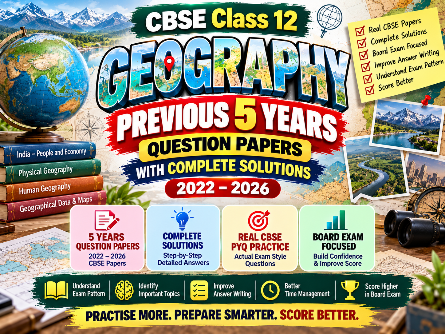 CBSE Class 12 Geography Previous 5 Years Question Papers with Solutions | Solved PYQs 2022–2026