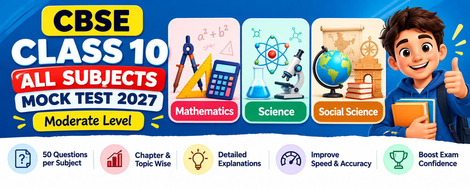 CBSE Class 10 Mock Test 2027 | SET-1 | Maths, Science & SST | Moderate Level