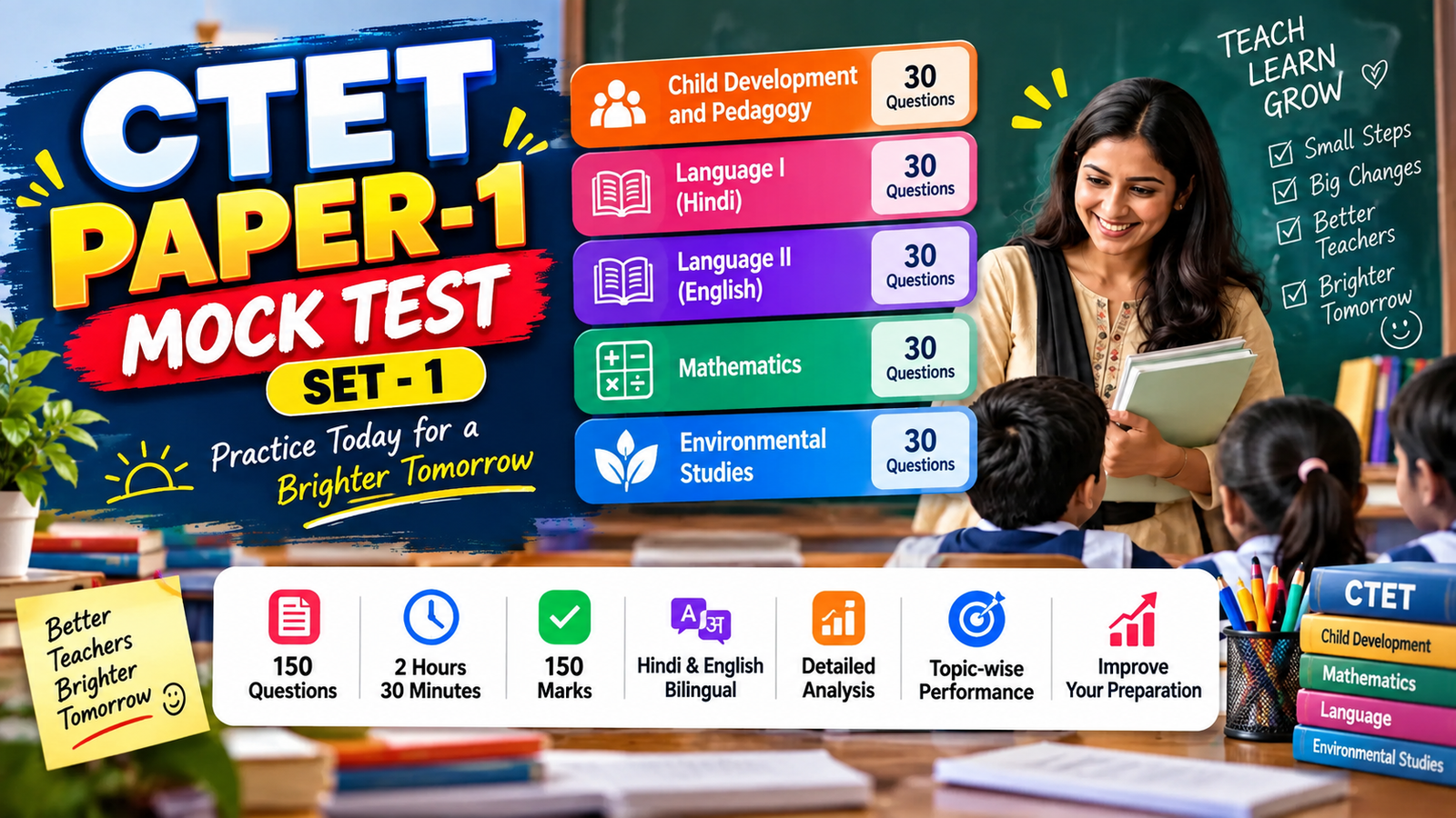 CTET Paper 1 Mock Test 2026 | Set-1 | 150 Questions | Hindi & English | Free Test with Detailed Analysis
